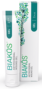 BIAKŌS™ ANTIMICROBIAL WOUND GEL is a patented gel that synergistically disrupts extracellular polymeric substances to help eliminate biofilm microbes in the gel to aid in wound healing.